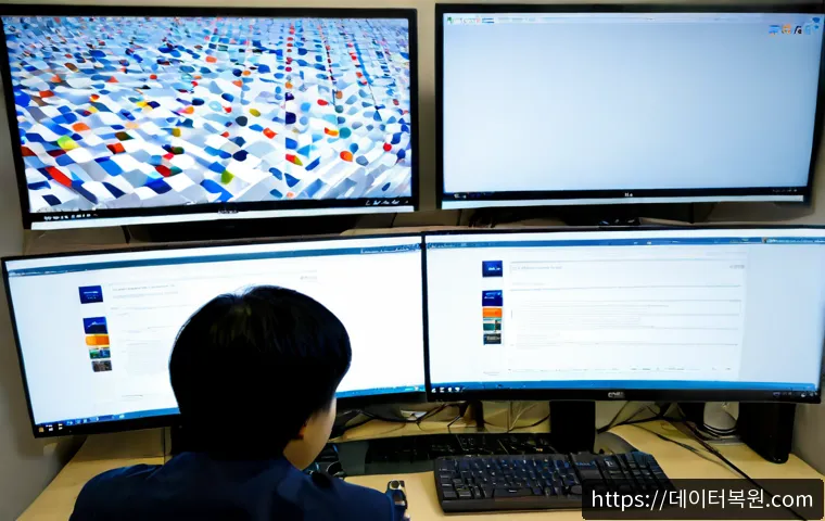 증산동 STATUS_MODULE_CORRUPTION - Photorealistic remote-support workstation in a compact Eungam-dong style office, dual monitors showi...