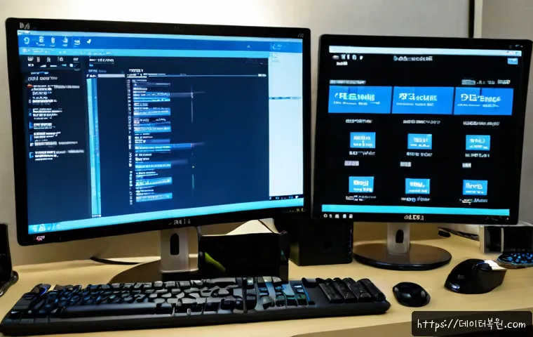 은천동 BAD_POOL_CALLER - Photorealistic IT support workstation in a compact Eunchon-dong apartment office, dual monitors show...