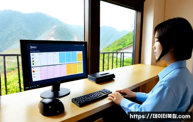 서원동 MEMORY_MANAGEMENT - Photorealistic compact remote-support workstation in a quiet hillside neighborhood apartment, dual m...