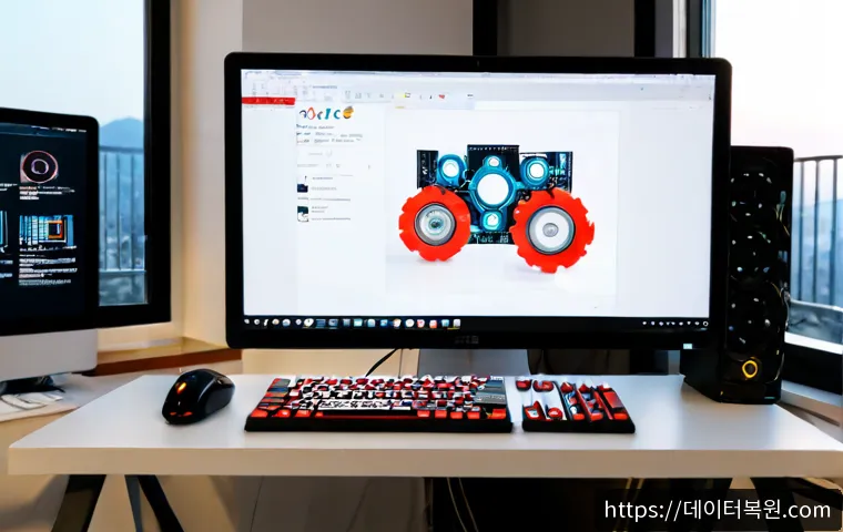 내수동 STATUS_INVALID_OBJECT - Photorealistic desktop workstation in a quiet Naesu-dong apartment office, dual monitors showing a c...
