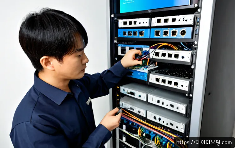 월계동 ftp서버출장방문수리점 - Photorealistic on-site FTP server repair in a compact Wolgye-dong apartment office, technician conne...