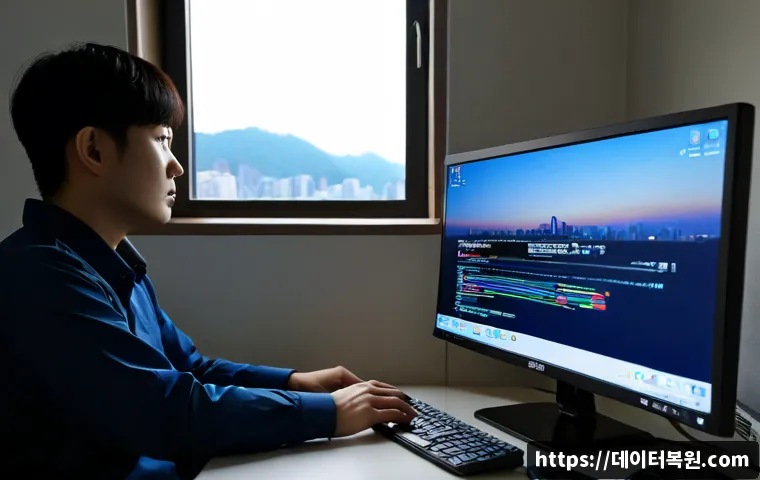 회덕동 all boot options are tried - Photorealistic IT support workstation in a quiet Hoedeok-dong apartment office, desktop monitor show...