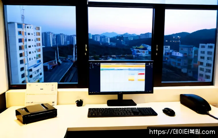 동선동 STATUS_PAGE_FAULT - Photorealistic remote-support workstation in a compact Dongseon-dong apartment office, dual monitors...