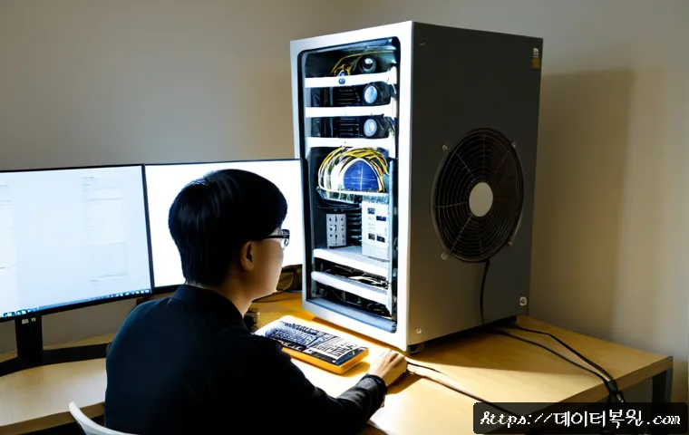한남동 본체 꺼졌다 켜졌다 할때 - Photorealistic remote-support scene in a refined Hannam-dong apartment studio, desktop computer towe...