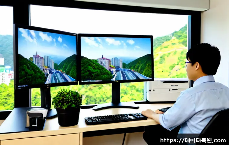 대신동 STATUS_STACK_OVERFLOW - Photorealistic IT support workstation in a compact Daesin-dong office, technician studying a desktop...