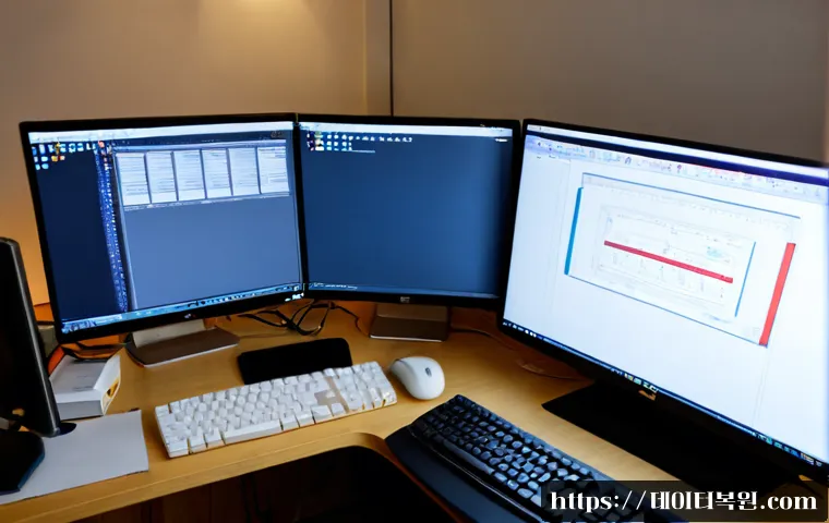 누하동 REGISTRY_ERROR - Photorealistic IT support workstation in a compact Nuha-dong office, desktop monitor showing a gener...