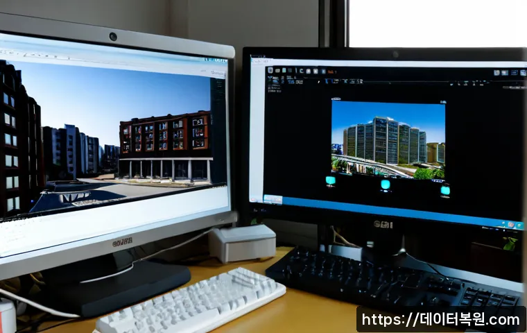 중곡동 STATUS_KERNEL_DRIVER_CORRUPTION - Photorealistic compact architectural workstation in a Junggok-dong apartment office, dual monitors s...