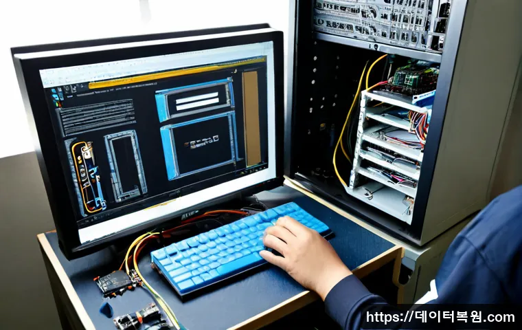 보광동 VGA조립 및 교체수리 - Photorealistic electronics repair bench in a compact Korean neighborhood computer workshop, technici...