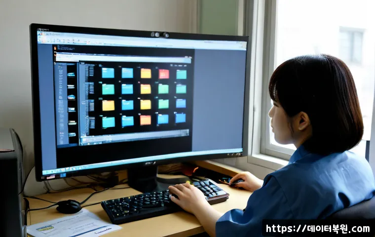 경운동 STATUS_FILE_INVALID - Photorealistic remote-support workstation in a quiet historic Seoul neighborhood office, dual monito...