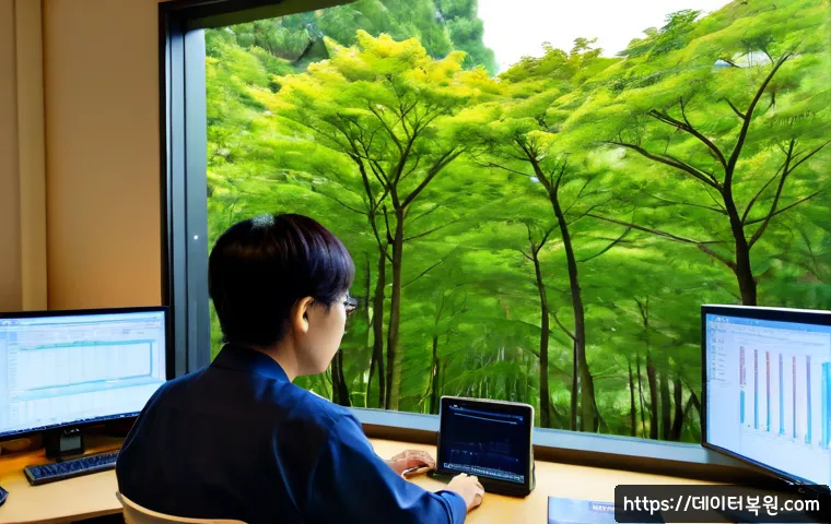 종로구 CDFS_FILE_SYSTEM - Photorealistic remote-support workstation in a compact Jongno-gu office, technician reviewing a deta...