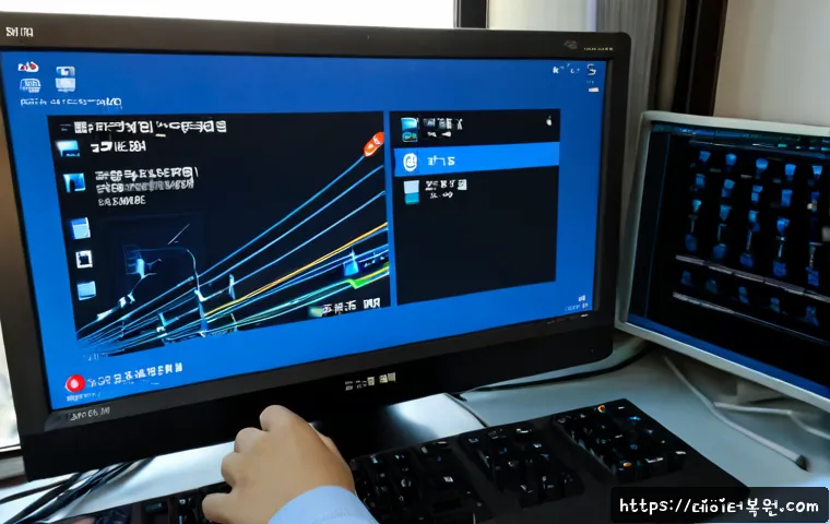 문봉동 STATUS_KERNEL_SECURITY_CHECK - Photorealistic remote-support workstation in Munbong-dong, a desktop monitor showing a plain blue sy...