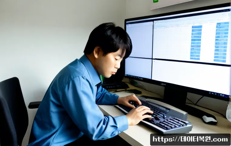 훈정동 IO_DEVICE_ERROR - Photorealistic remote-support workstation in a compact Seoul office near traditional tiled rooftops,...