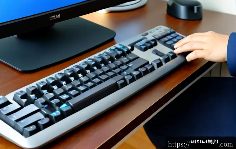 오금동 press  f4  key - Photorealistic remote-support workstation in a quiet residential studio, close view of a hand pressi...