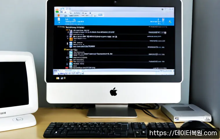 오금동 macosX재설치 포맷  초기화 - Photorealistic IT support workstation in Ogeum-dong, a silver all-in-one desktop displaying an unbra...