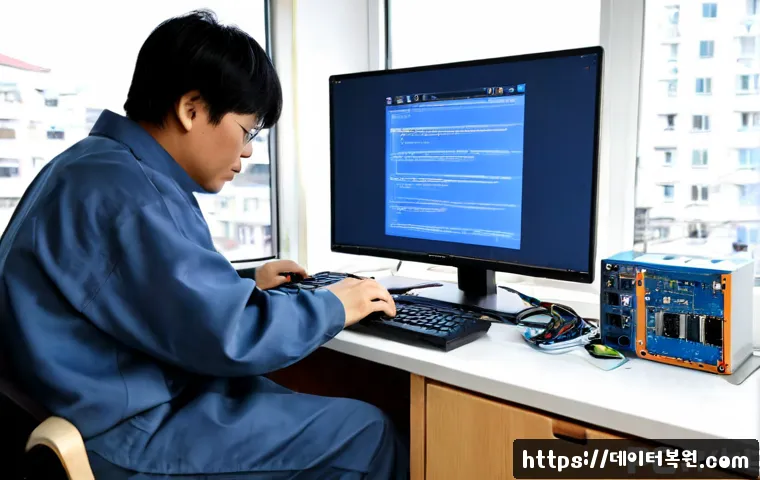 고양시 윈도우7 windows7 재설치 포맷 초기화 - Photorealistic PC repair workstation in Goyang, technician reinstalling an operating system on a cle...