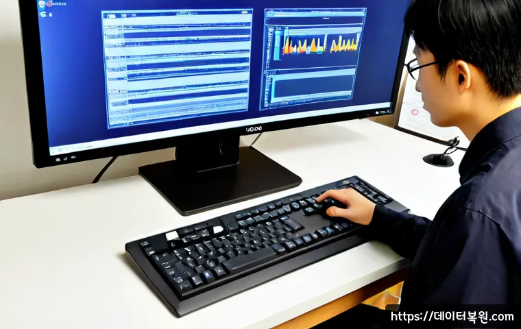 마포구 NTLDR is compressed - Photorealistic remote-support workstation in Mapo, Seoul, IT technician examining a desktop computer...