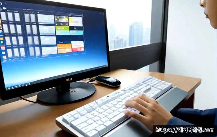 토당동 macosX재설치 포맷 초기화 - Photorealistic remote-support workstation in a Todang-dong apartment study, sleek all-in-one desktop...
