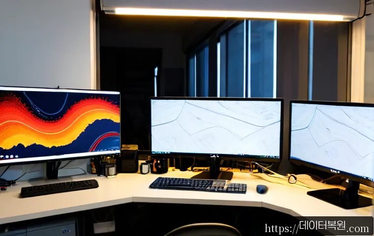 창신동 STATUS_STACK_OVERFLOW - Photorealistic product-design workstation in a compact hillside garment workshop, dual monitors show...