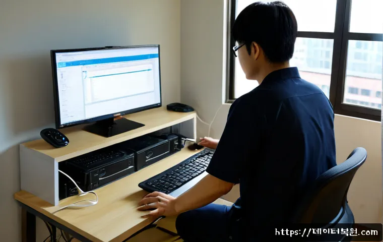 창성동 출장방문윈도우 windows 설치 - Photorealistic remote Windows installation technician setting up a compact desktop workstation insid...