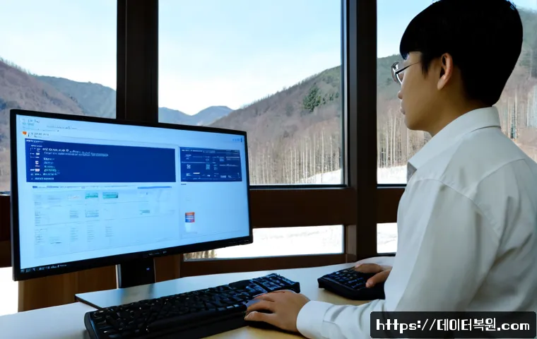 가평군 STATUS_INVALID_THREAD - Photorealistic IT support workstation in a quiet mountain county office, dual monitors showing a gen...
