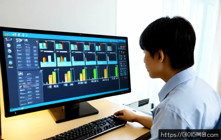 창전동 STATUS_KERNEL_DISK_ERROR - Photorealistic remote-support workstation in a compact Changjeon-dong apartment office, anxious tech...