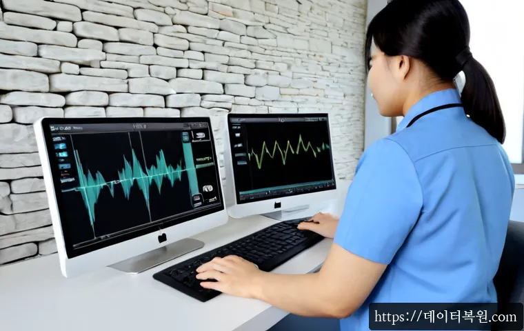신문로 USER_MODE_HEALTH_MONITOR - Photorealistic health-monitoring workstation in a refined office near Sinmunro, dual widescreen disp...