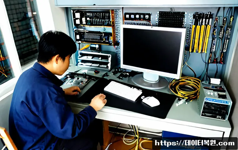응암동 맥미니 판매 및 수리 - Photorealistic compact computer repair bench in a quiet Eungam-dong neighborhood electronics worksho...