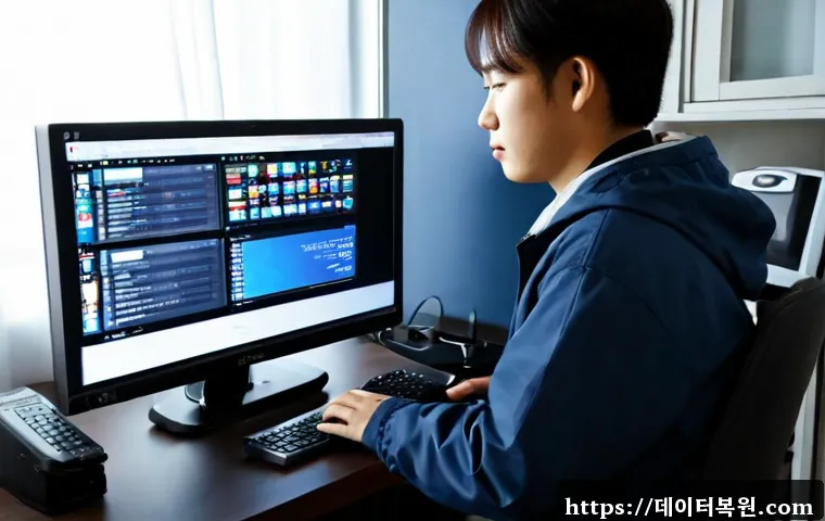 도림동 부팅불가 - Photorealistic remote-support workstation in a compact Dorim-dong apartment office, desktop tower op...
