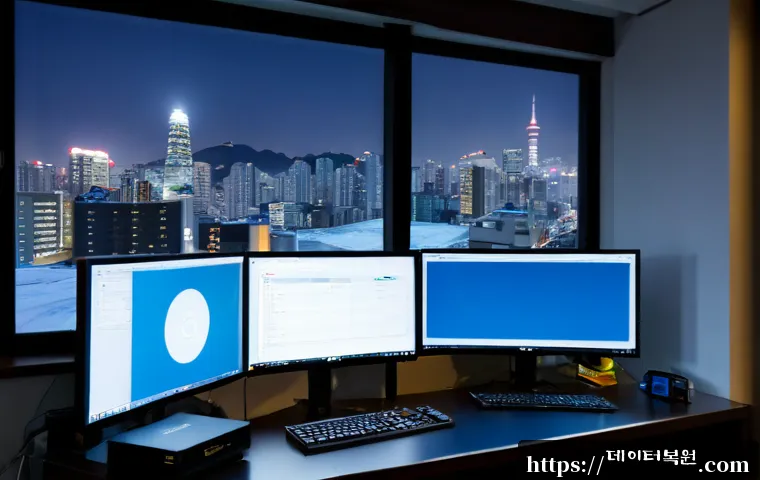 묵정동 VIDEO_TDR_FAILURE - Photorealistic remote-support workstation in a compact Mukjeong-dong apartment office, dual monitors...