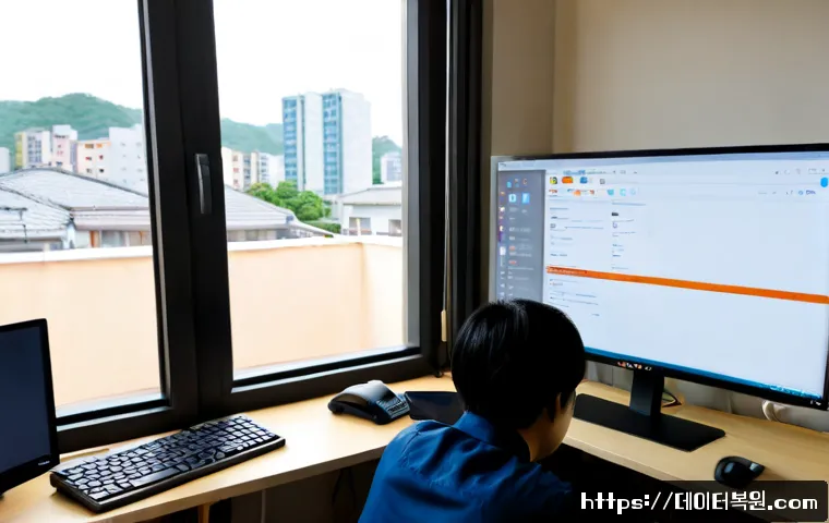 사근동 STATUS_SYSTEM_FILE_MISSING - Photorealistic remote-support workstation in a compact Seongsu-adjacent apartment office, dual monit...
