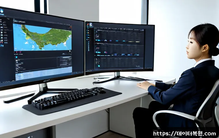 가양동 STATUS_FILE_WRITE_FAILURE - Photorealistic remote-support workstation in a modern Korean office near Gayang-dong, dual monitors ...