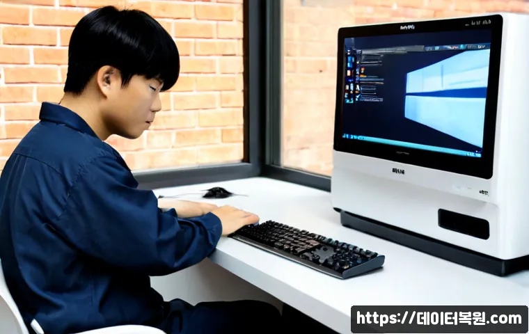 성수동 STATUS_KERNEL_MODULE_NOT_FOUND - Photorealistic industrial loft workstation in Seongsu-dong, a remote support engineer examining a co...