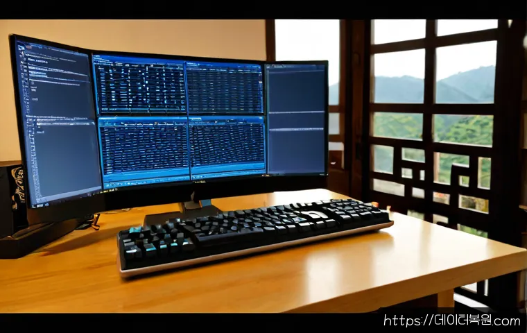 가회동 POOL_HEADER_CORRUPTION - Photorealistic remote-support workstation in a quiet traditional hillside neighborhood, dual monitor...