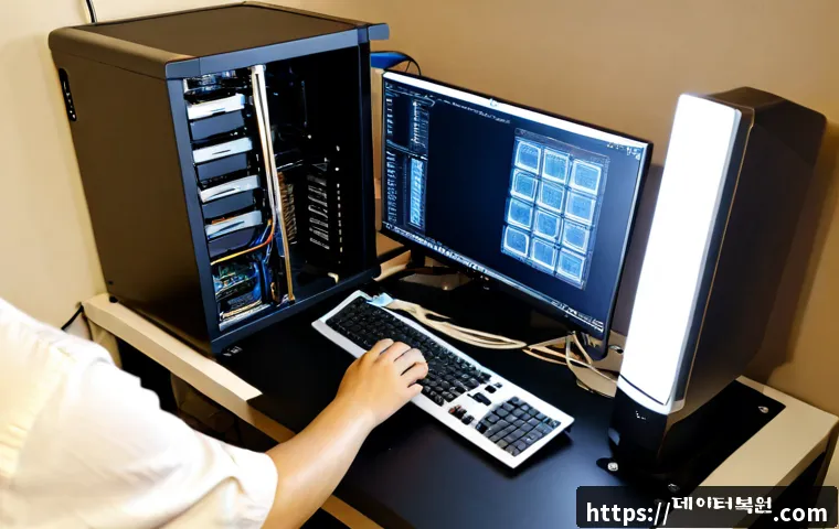 원문동 오버클럭 뚜따 - Photorealistic high-end PC workstation in a compact apartment studio, technician carefully delidding...