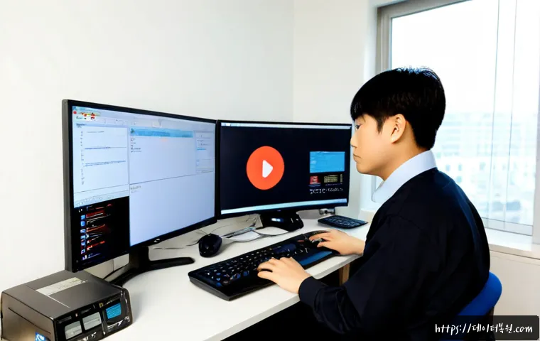 초동 STATUS_FLOAT_DIVIDE_BY_ZERO - Photorealistic remote-support workstation in a compact Seoul apartment office, IT technician viewing...