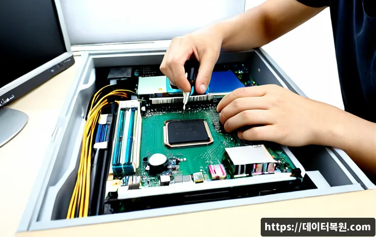 서계동 cpu조립 및 교체수리 - Photorealistic computer repair workstation in Seogye-dong, technician carefully installing a modern ...