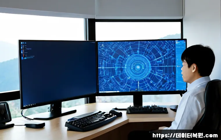 무악동 STATUS_KERNEL_THREAD_FAILURE - Photorealistic IT support workstation in a compact Muak-dong apartment office, desktop monitor showi...