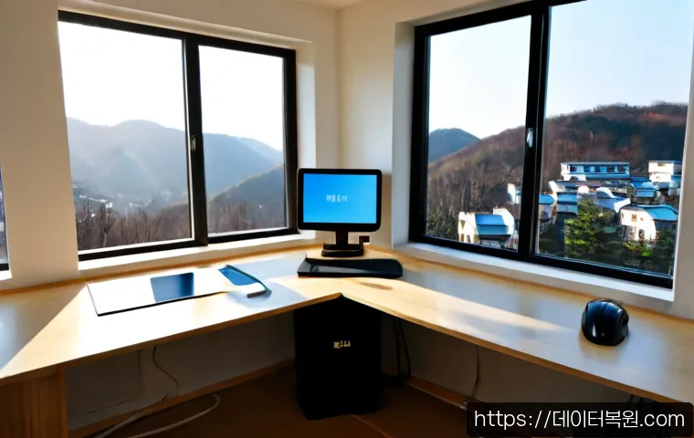 지축동 STATUS_IMAGE_NOT_FOUND - Photorealistic architectural workstation in a quiet suburban studio near wooded low hills, dual moni...