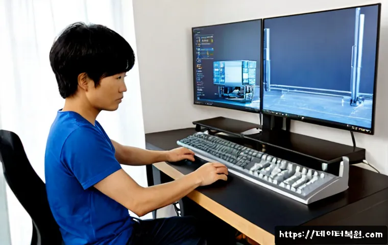 도림동 STATUS_STACK_OVERFLOW - Photorealistic IT support workstation in a compact apartment near a quiet canal-side neighborhood, d...