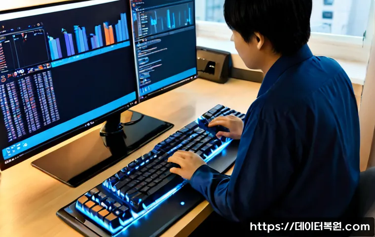 길음동 STATUS_SYSTEM_PROCESS_TERMINATED - Photorealistic IT support workstation in a modest Gil-eum-dong apartment office, dual monitors showi...