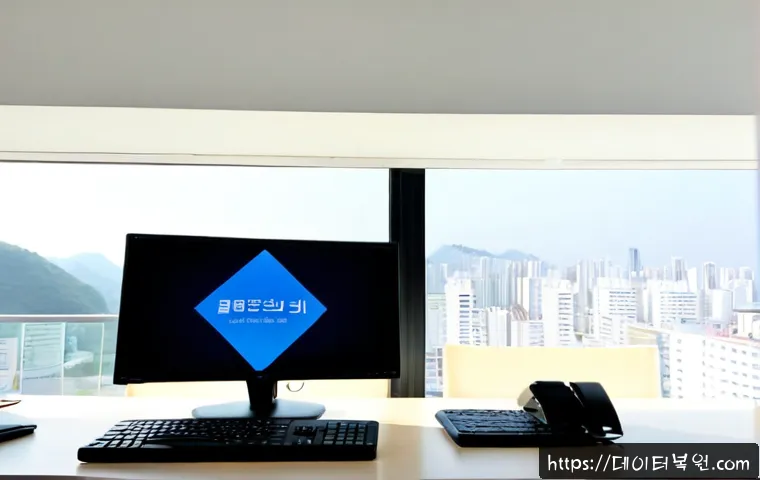 도화동 STATUS_KERNEL_THREAD_FAILURE - Photorealistic IT support workstation in a compact Dohwa-dong office, dual monitors showing a blank ...