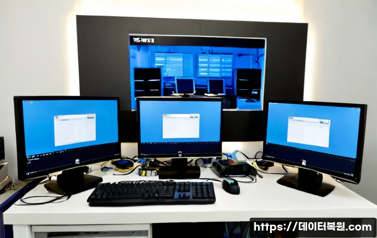 서계동 공장초기화복구 - Photorealistic IT recovery workstation in a compact Seogye-dong electronics repair office, technicia...