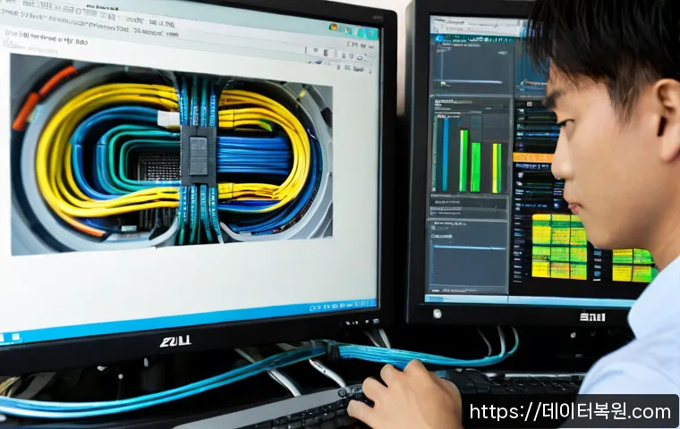 목현동 THREAD_TERMINATION_PORT - Photorealistic IT support workstation in a compact hillside neighborhood office, dual monitors showi...