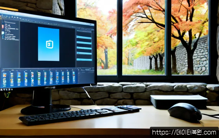 정동 윈도우7 windows7 재설치 포맷 초기화 - Photorealistic remote-support workstation in a quiet Jeongdong office, a desktop monitor showing an ...