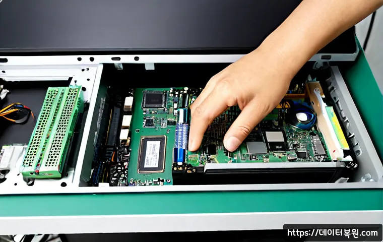 가리봉 cpu조립 및 교체수리 - Photorealistic computer repair bench in a compact Garibong electronics workshop, technician carefull...