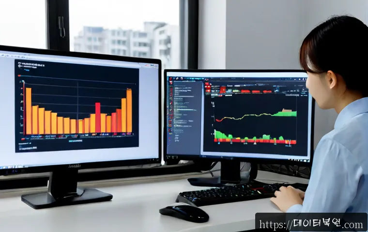 중화동 STATUS_FILE_INVALID - Photorealistic IT support workstation in a compact apartment office, dual monitors showing a clean a...