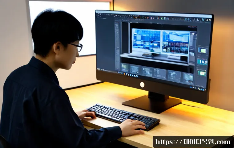효제동 STATUS_DISK_READ_FAILURE - Photorealistic IT support workstation in a compact Hyoje-dong design studio, modern desktop computer...