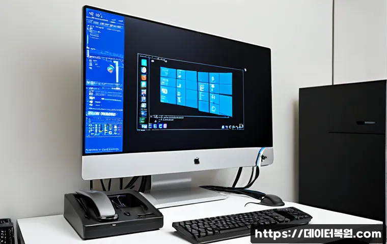 예장동 DEVICE_DRIVER_MISMATCH - Photorealistic IT support workstation in a compact Ejang-dong office, dual monitors showing a clean ...