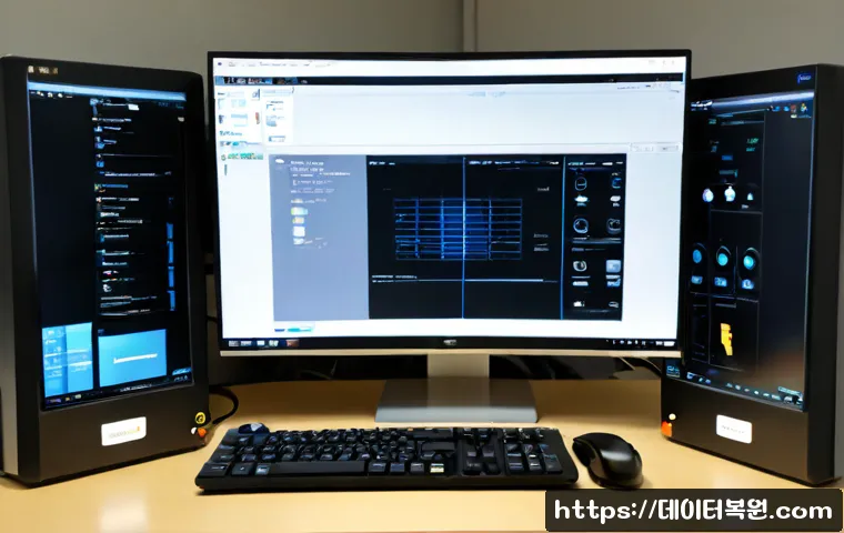 예관동 SESSION5_INITIALIZATION_FAILED - Photorealistic remote IT support workstation in a compact Ye-gwan-dong print-shop office, dual monit...