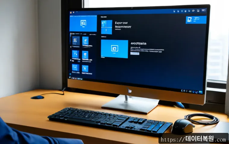 미아동 윈도우10 windows10 재설치 포맷 초기화 - Photorealistic Windows 10 reinstallation service at a compact Mia-dong home office, technician caref...